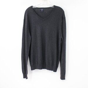 J Crew Sweater Mens Medium Cotton Cashmere V Neck knit charcoal Casual Pullover